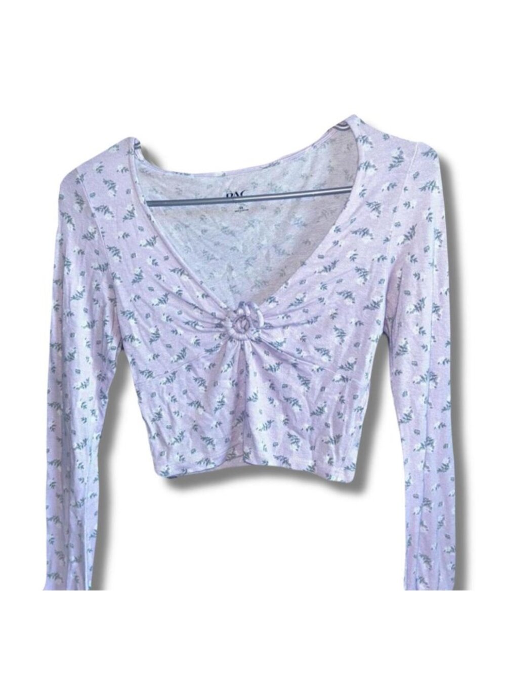 PacSun purple floral long sleeve top with tie detail...